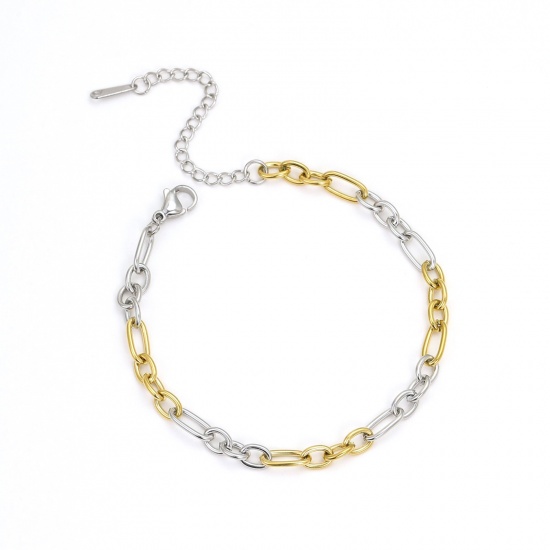 Picture of Wholesale 304 Stainless Steel Link Chain Bracelets, Silver Tone & 18K Gold Plated Eco-friendly PVD Vacuum Plating, Women's Exquisite Simple & Casual Gift Jewelry Supply