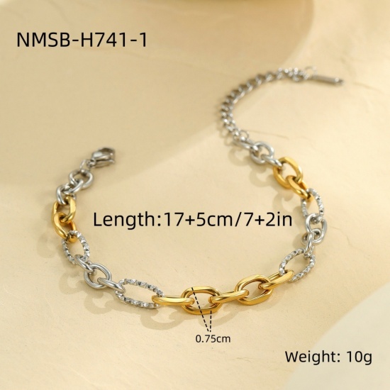 Picture of Wholesale 304 Stainless Steel Link Chain Bracelets, Silver Tone & 18K Gold Plated Eco-friendly PVD Vacuum Plating, Women's Exquisite Simple & Casual Gift Jewelry Supply