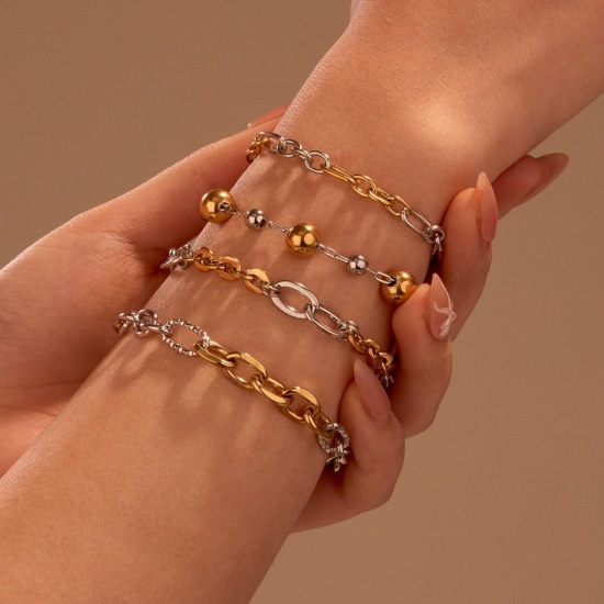 Picture of Wholesale 304 Stainless Steel Link Chain Bracelets, Silver Tone & 18K Gold Plated Eco-friendly PVD Vacuum Plating, Women's Exquisite Simple & Casual Gift Jewelry Supply