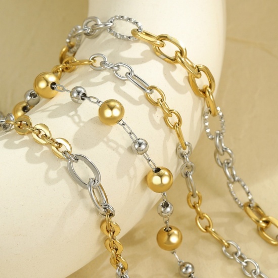 Picture of Wholesale 304 Stainless Steel Link Chain Bracelets, Silver Tone & 18K Gold Plated Eco-friendly PVD Vacuum Plating, Women's Exquisite Simple & Casual Gift Jewelry Supply