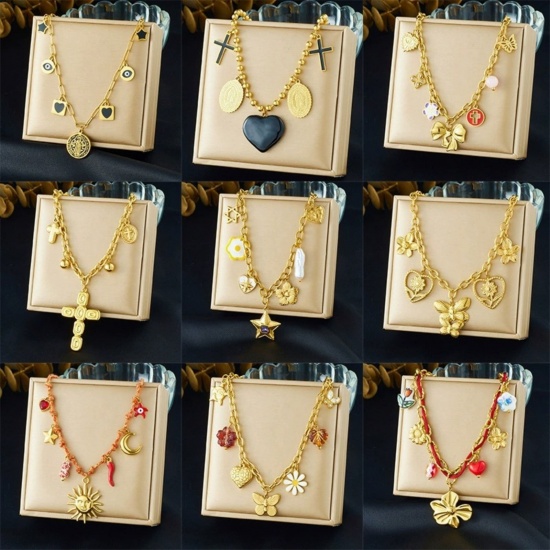 Изображение Оптовая Бабочка Ожерелье с подвеской, 18K позолоченный 304 Нержавеющая Сталь Женские Экологичный Изысканный Стильный подарок Ювелирные Изделия для Розничного Торговца 1 ШТ
