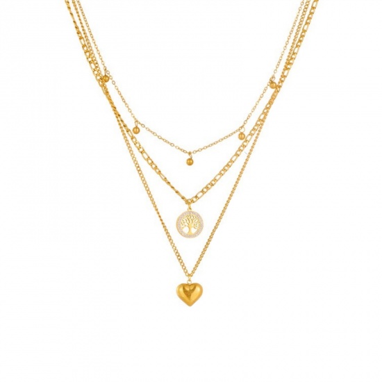 Image de Collier à Breloques En Gros Plaqué Or 18K en 304 Acier Inoxydable, Multicouche aux Femmes Revêtement sous Vide PVD Respectueux de l'Environnement Exquis À la Mode Cadeau Bijoux pour Détaillants 1 Pièce