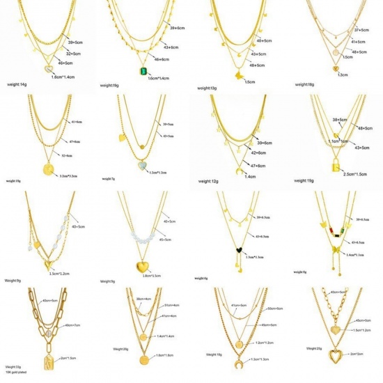 Image de Collier à Breloques En Gros Plaqué Or 18K en 304 Acier Inoxydable, Multicouche aux Femmes Revêtement sous Vide PVD Respectueux de l'Environnement Exquis À la Mode Cadeau Bijoux pour Détaillants 1 Pièce