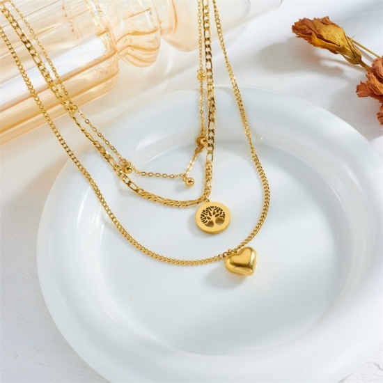 Image de Collier à Breloques En Gros Plaqué Or 18K en 304 Acier Inoxydable, Multicouche aux Femmes Revêtement sous Vide PVD Respectueux de l'Environnement Exquis À la Mode Cadeau Bijoux pour Détaillants 1 Pièce