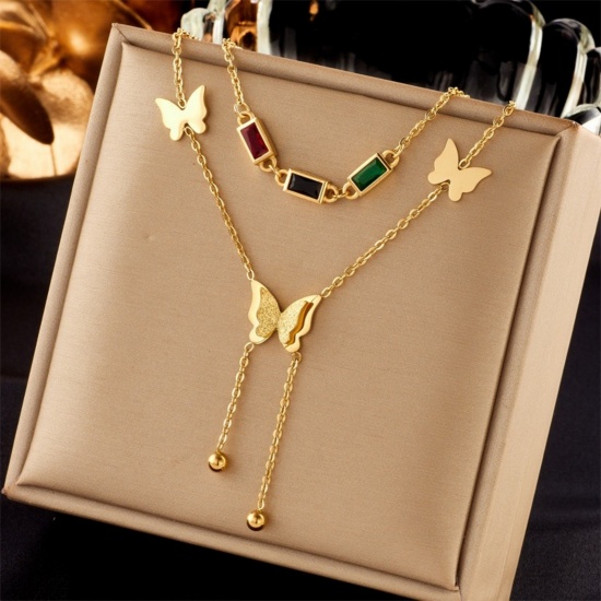 Image de Collier à Breloques En Gros Plaqué Or 18K en 304 Acier Inoxydable, Multicouche aux Femmes Revêtement sous Vide PVD Respectueux de l'Environnement Exquis À la Mode Cadeau Bijoux pour Détaillants 1 Pièce