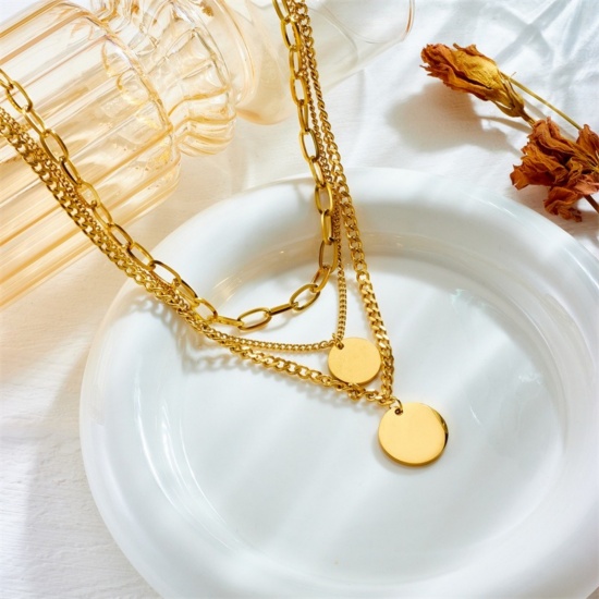 Image de Collier à Breloques En Gros Plaqué Or 18K en 304 Acier Inoxydable, Multicouche aux Femmes Revêtement sous Vide PVD Respectueux de l'Environnement Exquis À la Mode Cadeau Bijoux pour Détaillants 1 Pièce