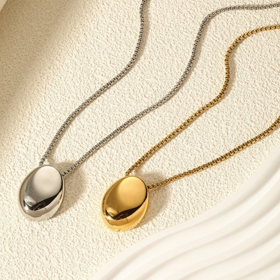 Picture of Wholesale Oval Pendant Charm Necklace, Multicolor 304 Stainless Steel Women's Eco-friendly Exquisite Stylish Gift Jewelry For Retailer, 65cm(25.6") + 5cm(2") long, 1 Piece