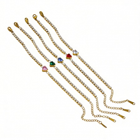 Immagine di Cuore 304 Acciaio Inossidabile & Strass Catena della tazza Braccialetti All'Ingrosso, Placcato Oro 18K Ecologico, Donne San Valentino Elegante Regalo Fornitura di Gioielli, 16cm Lunghezza, 1 Pz