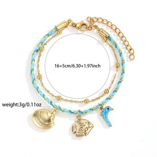 Picture of Wholesale 304 Stainless Steel Multilayer Layered Bracelet, 14K Gold Plated Eco-friendly PVD Vacuum Plating, Women's Ocean Jewelry Stylish Gift Jewelry Supply, 16cm(6.3") long