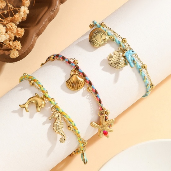 Picture of Wholesale 304 Stainless Steel Multilayer Layered Bracelet, 14K Gold Plated Eco-friendly PVD Vacuum Plating, Women's Ocean Jewelry Stylish Gift Jewelry Supply, 16cm(6.3") long