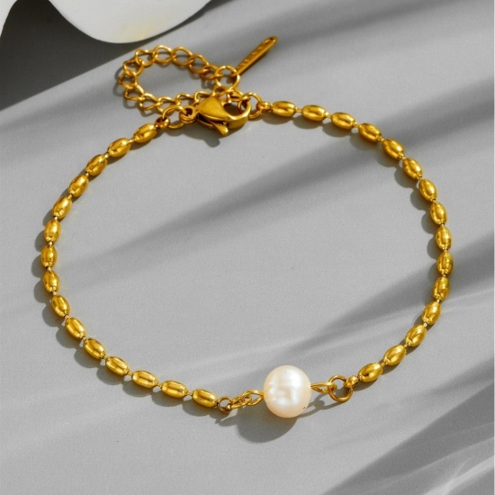 Picture of Wholesale Imitation Pearl Ball Chain Pendant Charm Necklace, 18K Gold Plated 304 Stainless Steel, Women's Vacuum Plating Exquisite Stylish Gift Jewelry For Retailer, 1 Piece