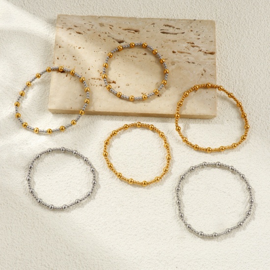 Picture of Wholesale Elastic 304 Stainless Steel Beaded Bubble Bracelets, Eco-friendly, Unisex Simple Dainty Gift Jewelry Supply, 1 Piece