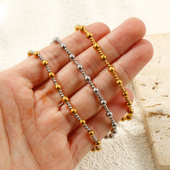 Picture of Wholesale Elastic 304 Stainless Steel Beaded Bubble Bracelets, Eco-friendly, Unisex Simple Dainty Gift Jewelry Supply, 1 Piece