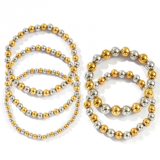 Bild von Großhandel Elastisch 304 Edelstahl Armbänder mit Blasenperlen, Umweltfreundliche PVD-Vakuumbeschichtung, Unisex Einfach Elegant Geschenk Schmuckbedarf 1 Strang