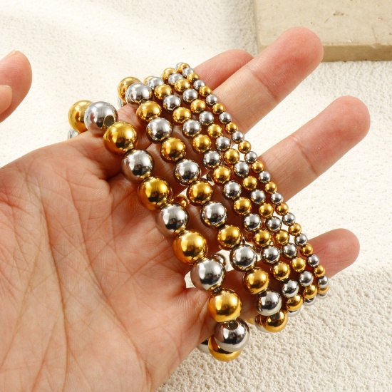 Bild von Großhandel Elastisch 304 Edelstahl Armbänder mit Blasenperlen, Umweltfreundliche PVD-Vakuumbeschichtung, Unisex Einfach Elegant Geschenk Schmuckbedarf 1 Strang