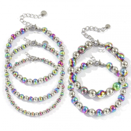 Picture of Wholesale 304 Stainless Steel Beaded Bubble Bracelets, Rainbow Color Plated Eco-friendly PVD Vacuum Plating, Unisex Simple Dainty Gift Jewelry Supply, 1 Piece