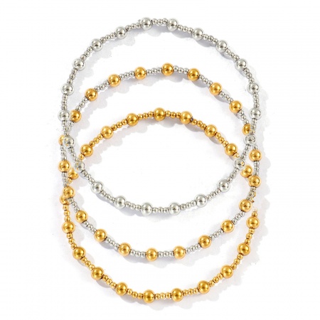 Picture of Wholesale Elastic 304 Stainless Steel Beaded Bubble Bracelets, Eco-friendly, Unisex Simple Dainty Gift Jewelry Supply, 17cm(6.7") long, 1 Piece