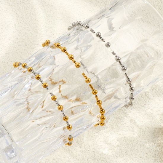 Imagen de Al Por Mayor Elástico 304 Acero Inoxidable Pulseras de Cuentas, Respetuoso del Medio Ambiente, Unisex Sencillo Elegante Regalo Suministro de Joyería 17cm longitud, 1 Unidad