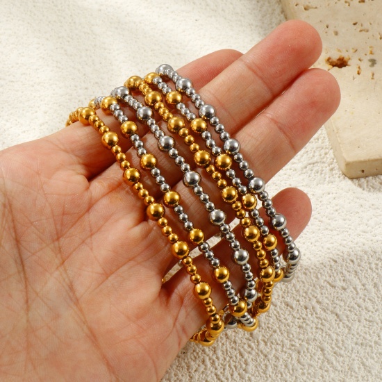 Imagen de Al Por Mayor Elástico 304 Acero Inoxidable Pulseras de Cuentas, Respetuoso del Medio Ambiente, Unisex Sencillo Elegante Regalo Suministro de Joyería 17cm longitud, 1 Unidad