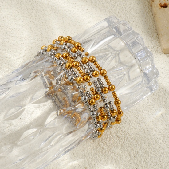 Imagen de Al Por Mayor Elástico 304 Acero Inoxidable Pulseras de Cuentas, Respetuoso del Medio Ambiente, Unisex Sencillo Elegante Regalo Suministro de Joyería 17cm longitud, 1 Unidad