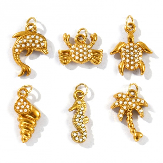 Picture of Eco-friendly PVD Vacuum Plating 304 Stainless Steel Ocean Jewelry Charms 18K Gold Plated Acrylic Imitation Pearl
