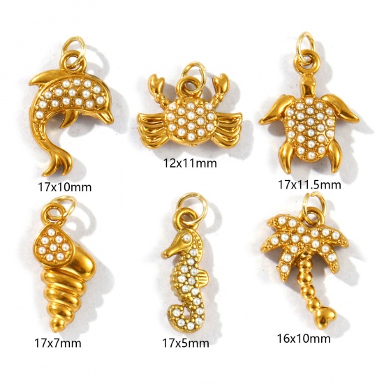Picture of Eco-friendly PVD Vacuum Plating 304 Stainless Steel Ocean Jewelry Charms 18K Gold Plated Acrylic Imitation Pearl