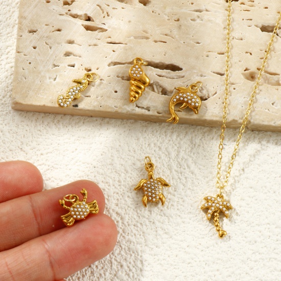 Picture of Eco-friendly PVD Vacuum Plating 304 Stainless Steel Ocean Jewelry Charms 18K Gold Plated Acrylic Imitation Pearl