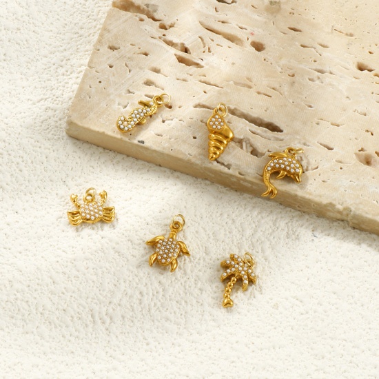 Picture of Eco-friendly PVD Vacuum Plating 304 Stainless Steel Ocean Jewelry Charms 18K Gold Plated Acrylic Imitation Pearl