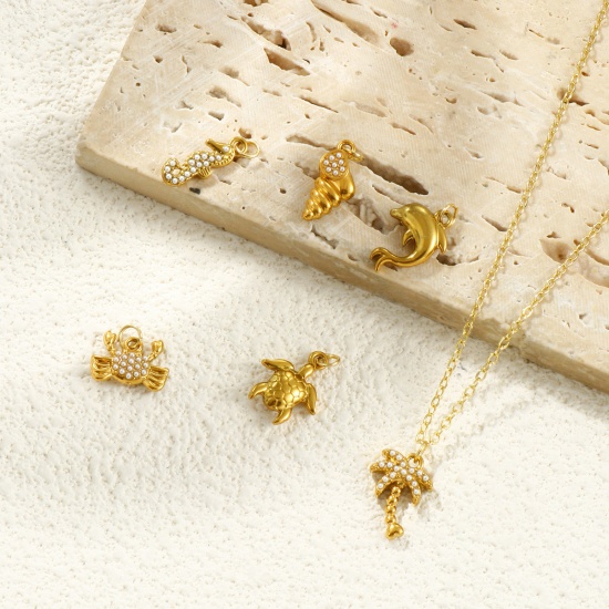 Picture of Eco-friendly PVD Vacuum Plating 304 Stainless Steel Ocean Jewelry Charms 18K Gold Plated Acrylic Imitation Pearl