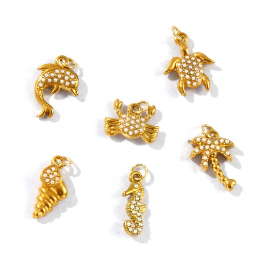 Picture of Eco-friendly PVD Vacuum Plating 304 Stainless Steel Ocean Jewelry Charms 18K Gold Plated Acrylic Imitation Pearl