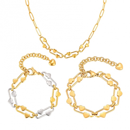 Bild von Großhandel Herz Büroklammerkette Kette & Armband, 201 Edelstahl, Frauen Umweltfreundlich Valentinstag Elegant Geschenk Schmuck für den Einzelhandel
