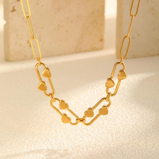 Bild von Großhandel Herz Büroklammerkette Kette & Armband, 201 Edelstahl, Frauen Umweltfreundlich Valentinstag Elegant Geschenk Schmuck für den Einzelhandel
