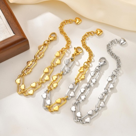 Bild von Großhandel Herz Büroklammerkette Kette & Armband, 201 Edelstahl, Frauen Umweltfreundlich Valentinstag Elegant Geschenk Schmuck für den Einzelhandel