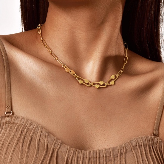 Bild von Großhandel Herz Büroklammerkette Kette & Armband, 201 Edelstahl, Frauen Umweltfreundlich Valentinstag Elegant Geschenk Schmuck für den Einzelhandel