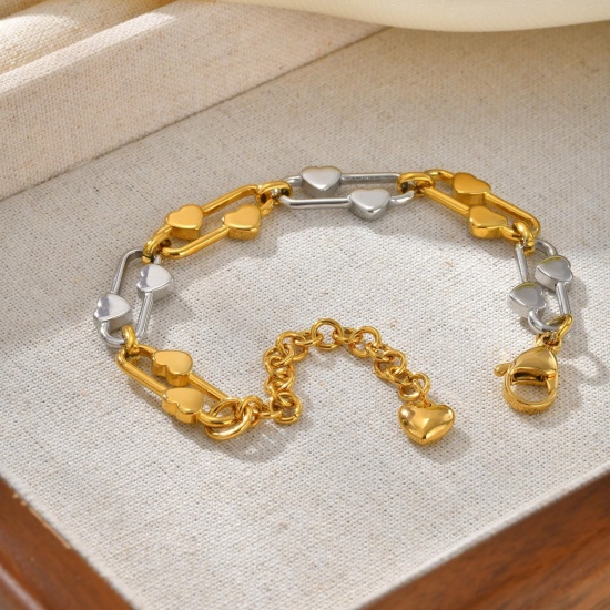 Bild von Großhandel Herz Büroklammerkette Kette & Armband, 201 Edelstahl, Frauen Umweltfreundlich Valentinstag Elegant Geschenk Schmuck für den Einzelhandel