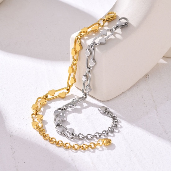 Bild von Großhandel Herz Büroklammerkette Kette & Armband, 201 Edelstahl, Frauen Umweltfreundlich Valentinstag Elegant Geschenk Schmuck für den Einzelhandel