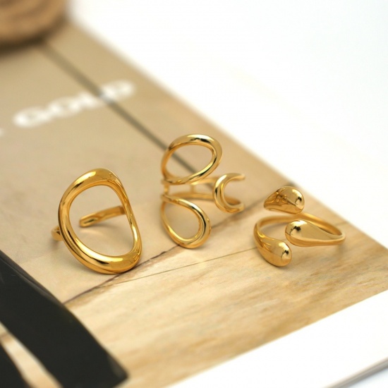 Picture of Wholesale Women's Gift Open Rings, 18K Gold Plated 304 Stainless Steel, Eco-friendly PVD Vacuum Plating Stylish Dainty Jewelry Supply