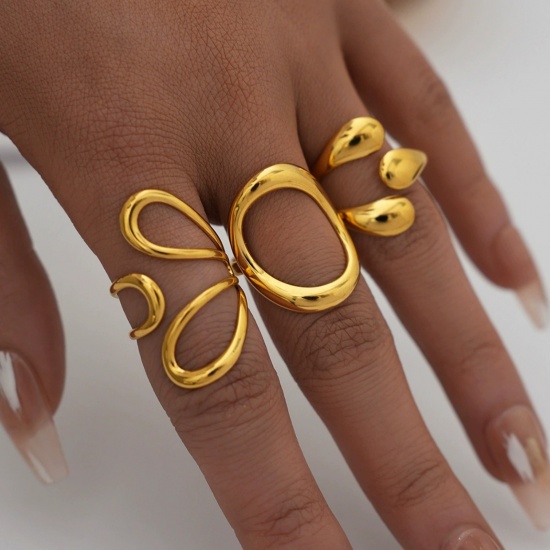 Picture of Wholesale Women's Gift Open Rings, 18K Gold Plated 304 Stainless Steel, Eco-friendly PVD Vacuum Plating Stylish Dainty Jewelry Supply