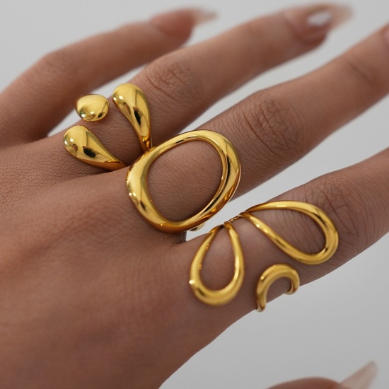 Picture of Wholesale Women's Gift Open Rings, 18K Gold Plated 304 Stainless Steel, Eco-friendly PVD Vacuum Plating Stylish Dainty Jewelry Supply