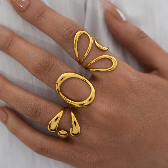 Picture of Wholesale Women's Gift Open Rings, 18K Gold Plated 304 Stainless Steel, Eco-friendly PVD Vacuum Plating Stylish Dainty Jewelry Supply