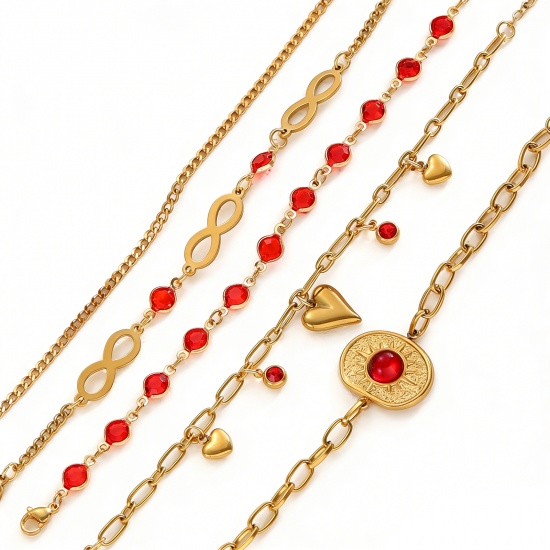 Bild von Großhandel Armband, 18K Vergoldet 304 Edelstahl, Frauen Umweltfreundliche PVD-Vakuumbeschichtung Valentinstag Elegant Geschenk Schmuckbedarf 17cm lang, 1 Strang