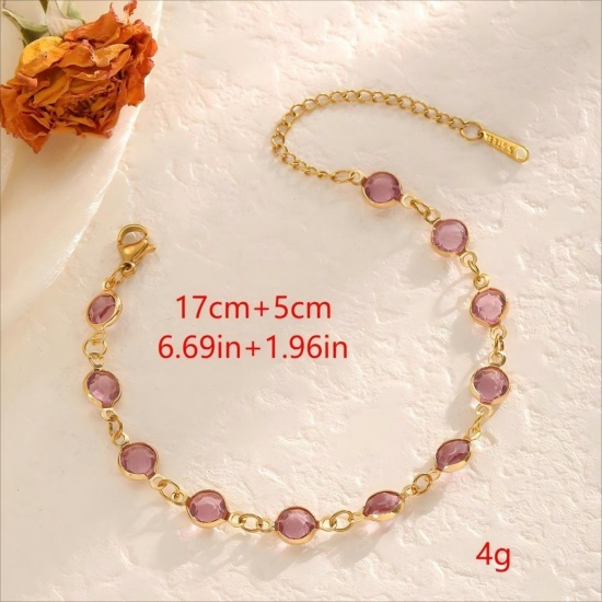 Bild von Großhandel Armband, 18K Vergoldet 304 Edelstahl, Frauen Umweltfreundliche PVD-Vakuumbeschichtung Valentinstag Elegant Geschenk Schmuckbedarf 17cm lang, 1 Strang