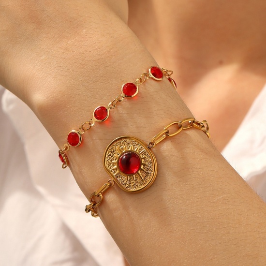 Bild von Großhandel Armband, 18K Vergoldet 304 Edelstahl, Frauen Umweltfreundliche PVD-Vakuumbeschichtung Valentinstag Elegant Geschenk Schmuckbedarf 17cm lang, 1 Strang