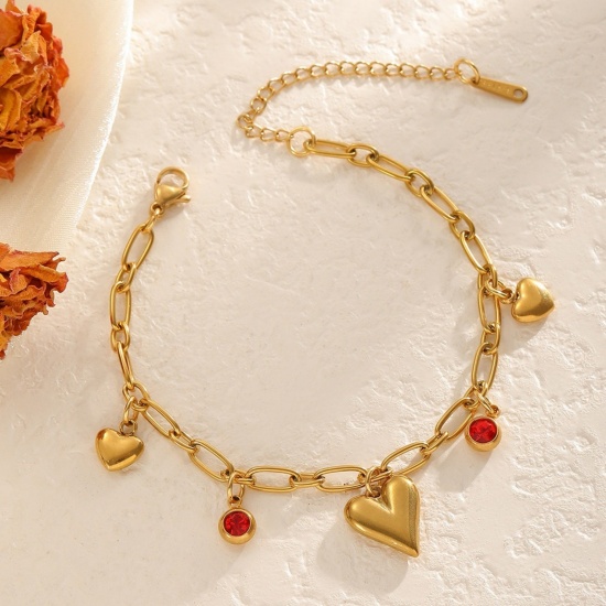 Bild von Großhandel Armband, 18K Vergoldet 304 Edelstahl, Frauen Umweltfreundliche PVD-Vakuumbeschichtung Valentinstag Elegant Geschenk Schmuckbedarf 17cm lang, 1 Strang