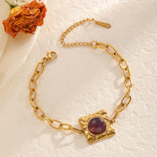 Bild von Großhandel Armband, 18K Vergoldet 304 Edelstahl, Frauen Umweltfreundliche PVD-Vakuumbeschichtung Valentinstag Elegant Geschenk Schmuckbedarf 17cm lang, 1 Strang
