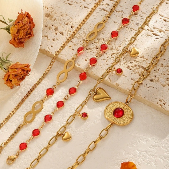 Bild von Großhandel Armband, 18K Vergoldet 304 Edelstahl, Frauen Umweltfreundliche PVD-Vakuumbeschichtung Valentinstag Elegant Geschenk Schmuckbedarf 17cm lang, 1 Strang