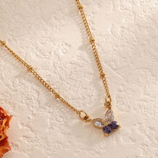 Imagen de Al Por Mayor Corazón Mariposa Collar con Colgante, Chapado en Oro de 18K 304 Acero Inoxidable Mujeres Recubrimiento al Vacío PVD Ecológico Elegante Regalo Joyería Para Venta 40cm + 7cm longitud, 1 Unidad