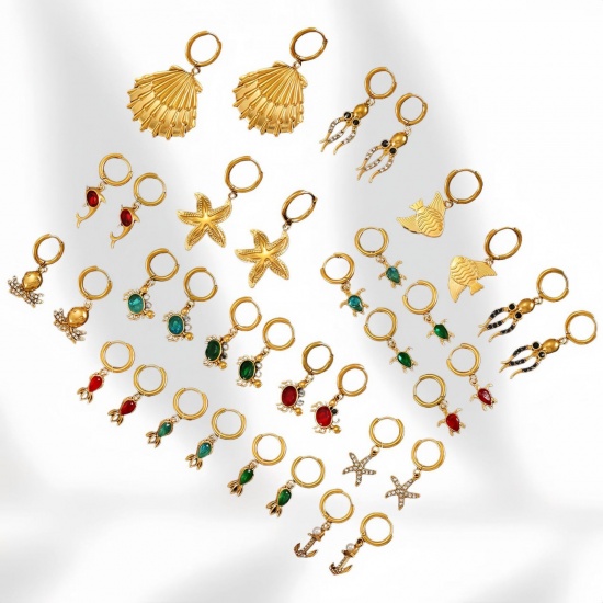 Immagine di All'Ingrosso Gioielli Oceanici Elegante Orecchini Circolari, Placcato Oro 18K 304 Acciaio Inossidabile, Donne Placcatura Sottovuoto PVD Ecologica Regalo Fornitura di Gioielli 12mm Dia., 1 Paio
