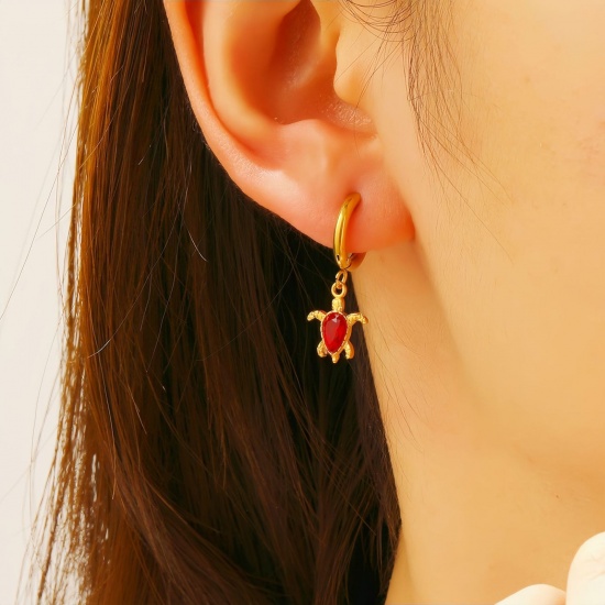 Immagine di All'Ingrosso Gioielli Oceanici Elegante Orecchini Circolari, Placcato Oro 18K 304 Acciaio Inossidabile, Donne Placcatura Sottovuoto PVD Ecologica Regalo Fornitura di Gioielli 12mm Dia., 1 Paio