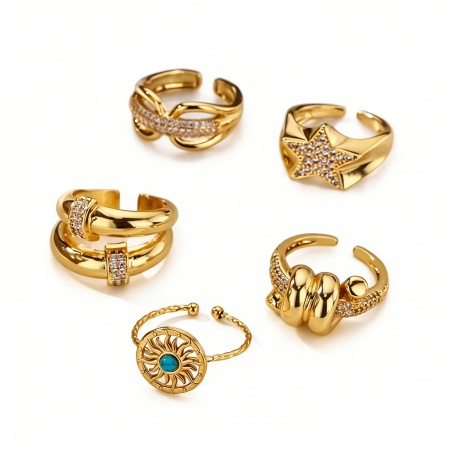 Picture of Wholesale Women's Gift Open Adjustable Rings, 18K Gold Plated 304 Stainless Steel, Eco-friendly PVD Vacuum Plating Stylish Dainty Jewelry Supply 18mm(US Size 7.75), 1 Piece